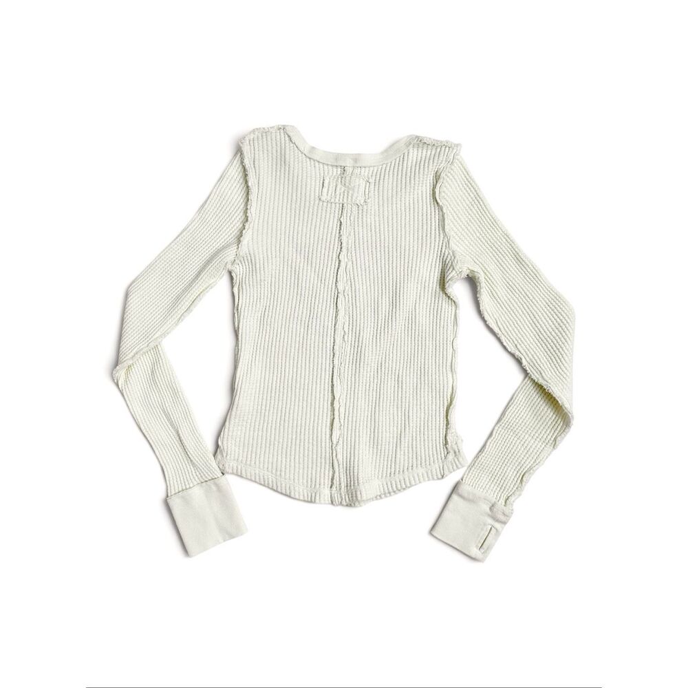 Free People Lucky Locket Thermal Tee Ivory Heart Graphic Thumbhole Small - Picture 6 of 16